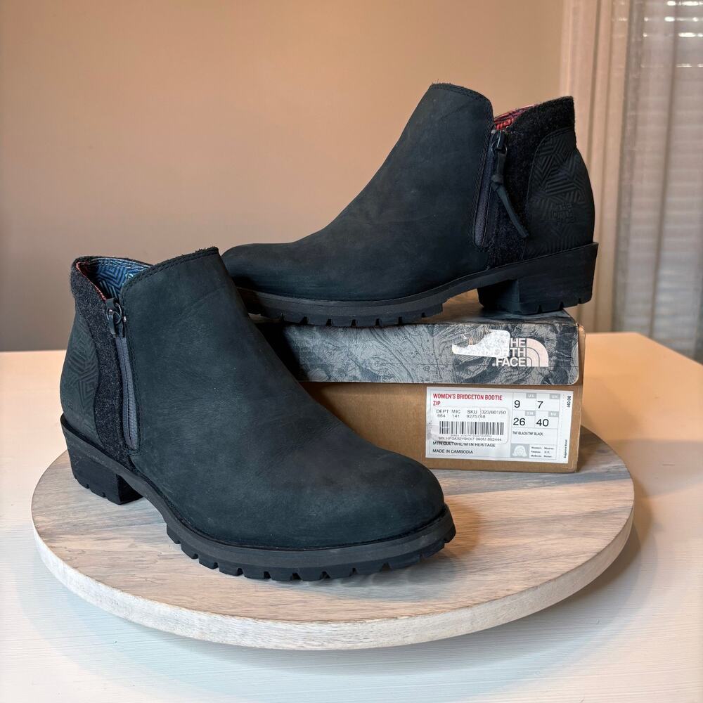 The North Face Bridgeton Bootie Zip Black Leather Women's Boots US Size 9 EU 40